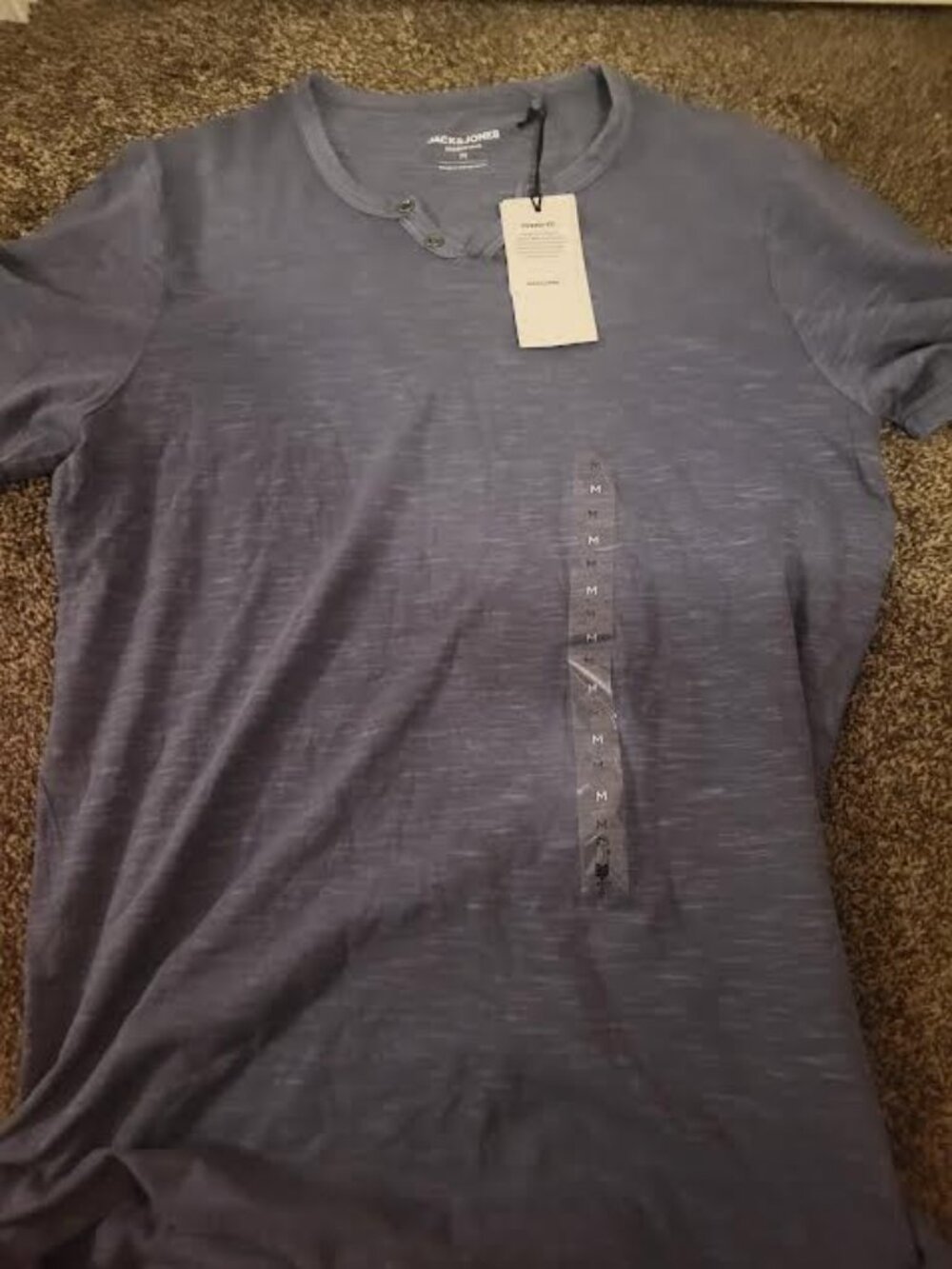 Mens Jack and Jones Essentials Flint Stone Split Neck Tee Size M
